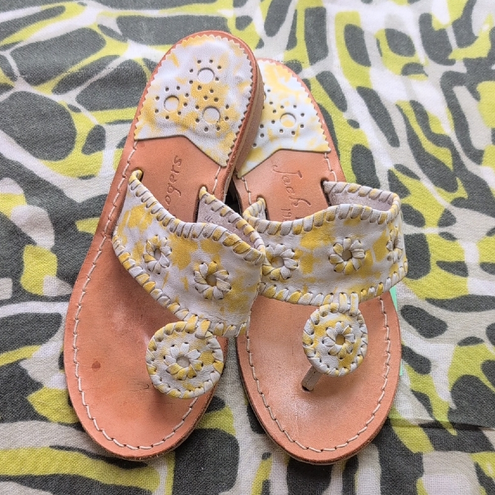 Jack Rogers Yellow Leather Sandals Size 5
